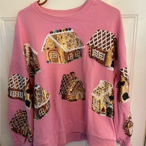 QUEEN OF SPARKLES Pink Gingerbread House Sweatshirt